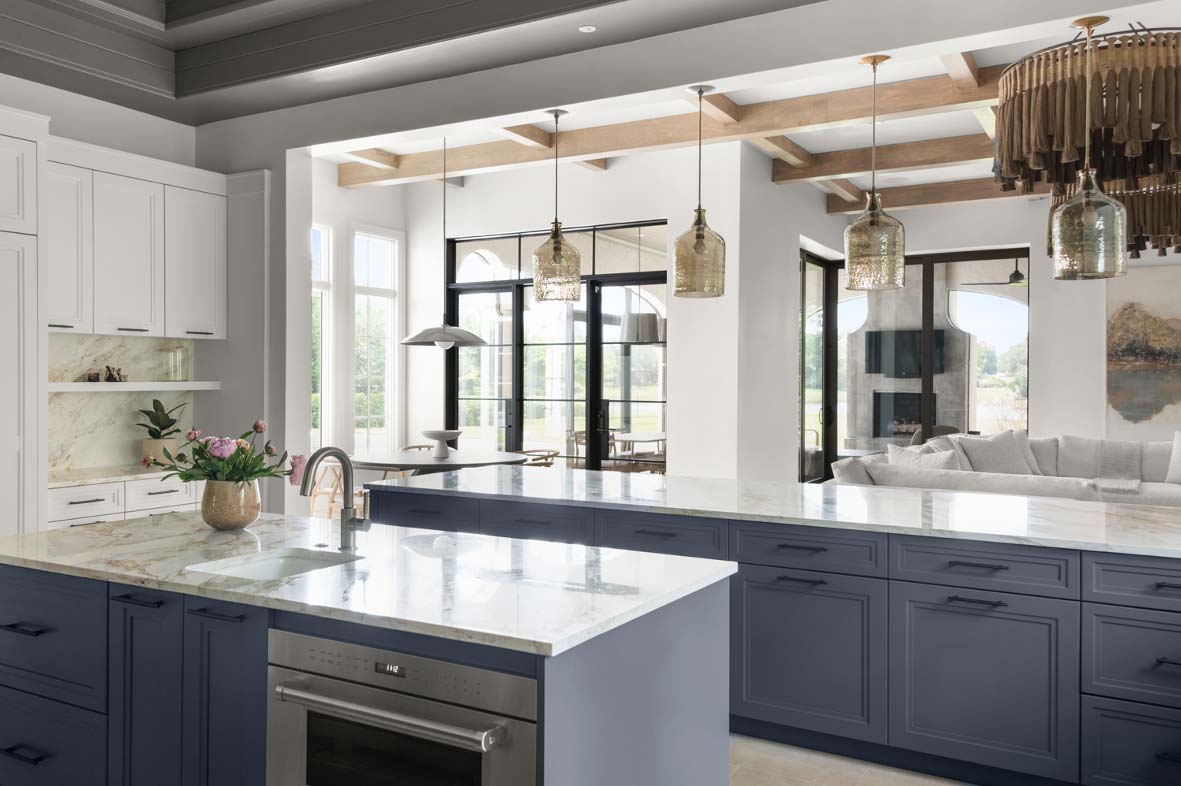 blue and white two tone luxury kitchen remodel in lake nona, fl 