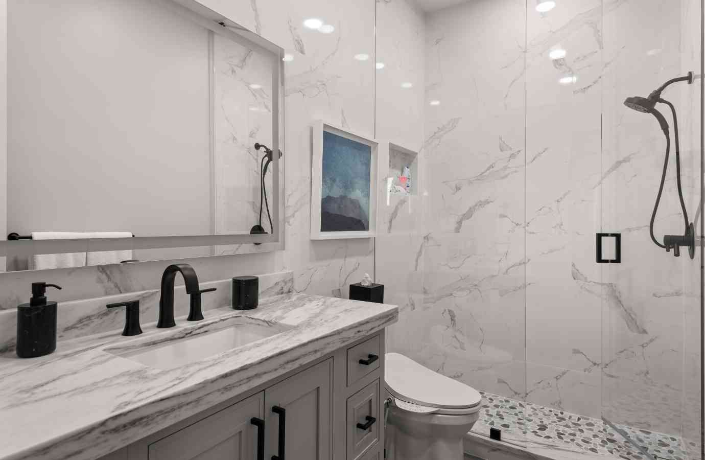 tampa fl bathroom remodel featuring marble slab 