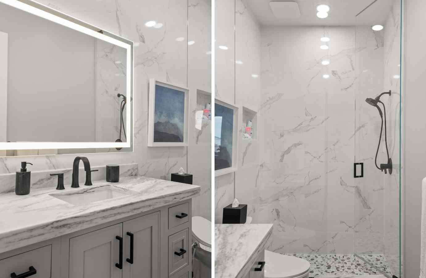 tampa fl bathroom remodel featuring marble slab