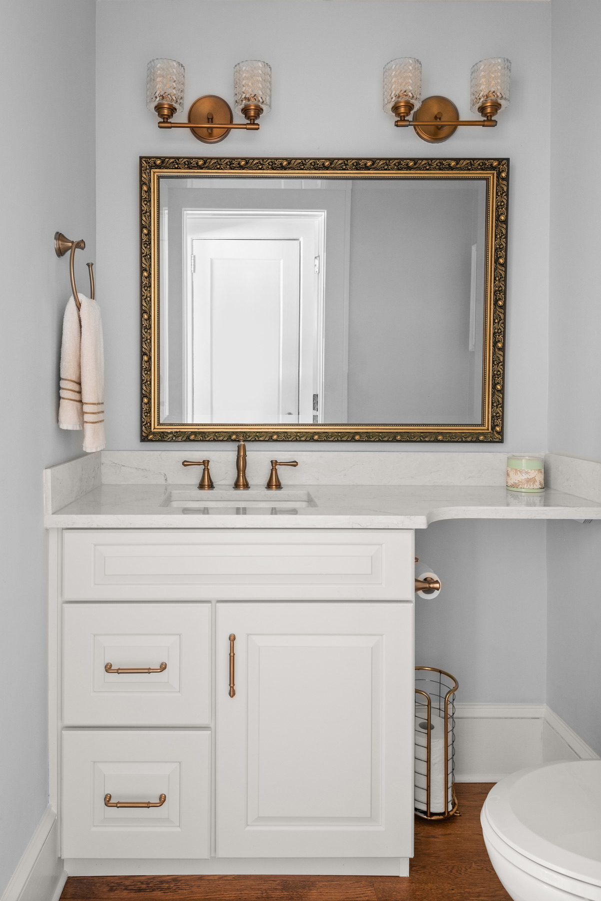 bathroom remodel in white and gold in orlando, fl