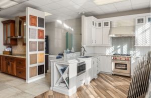 s-and-w-kitchens-inside-melbourne-showroom-white-kitchen-layout Inside S&W Kitchens Melbourne showroom white kitchen with selection boards