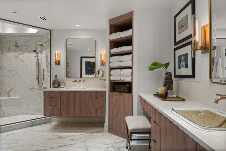 warm, contemporary bathroom remodel