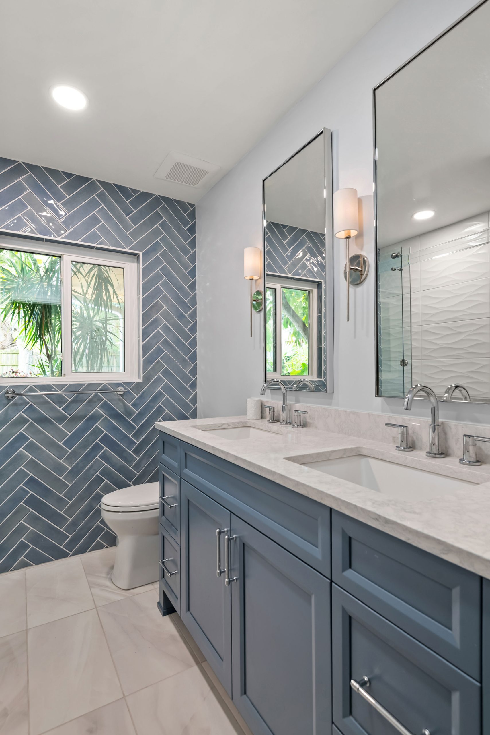 Gulf Way Bathroom renovation blue vanity and tile