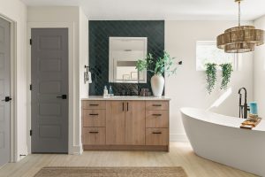 Sheriden-Ave Tampa Bath remodel Dual vanities with warm natural wood cabinetry