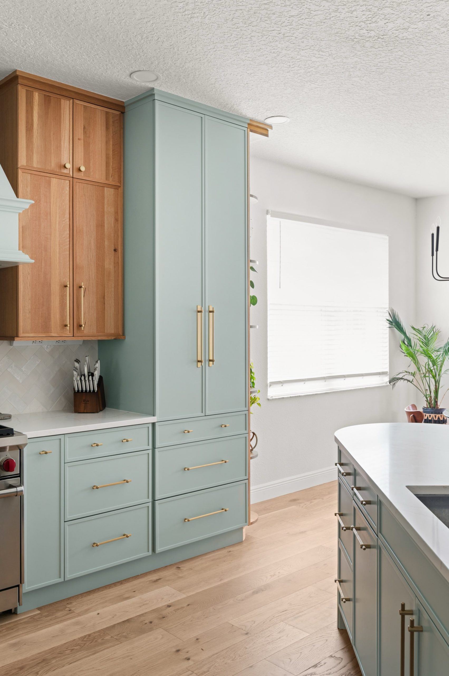 Soft green blue pantry cabinets in Amelia Pond Drive remodel
